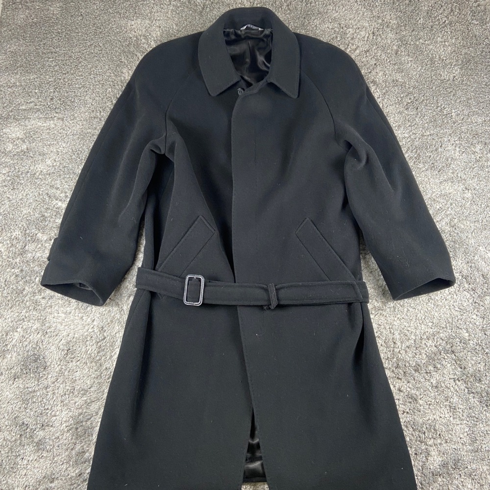 Moda 2000 Overcoat Mens 44 Black Wool Cashmere Belted Trench Coat Preppy Italy